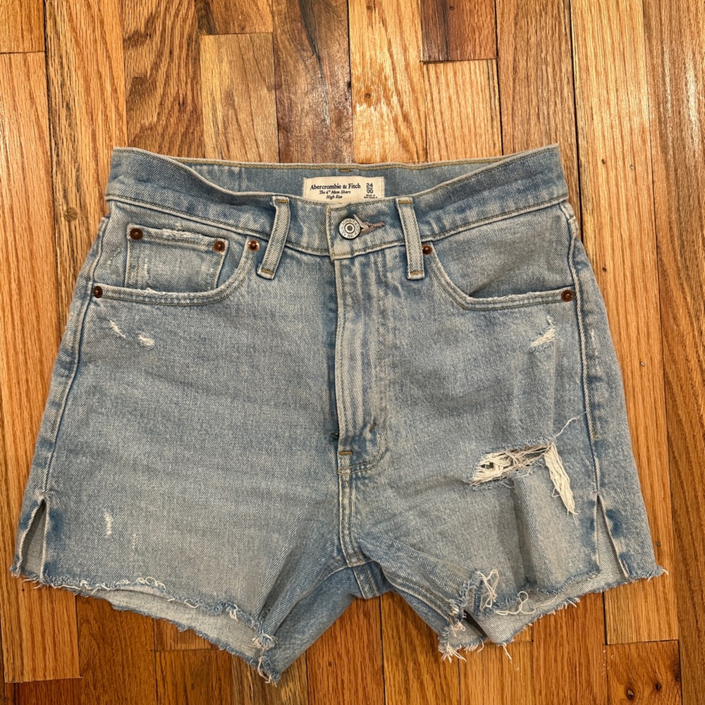 Distressed Light Blue Denim Shorts-Abercrombie & Fitch